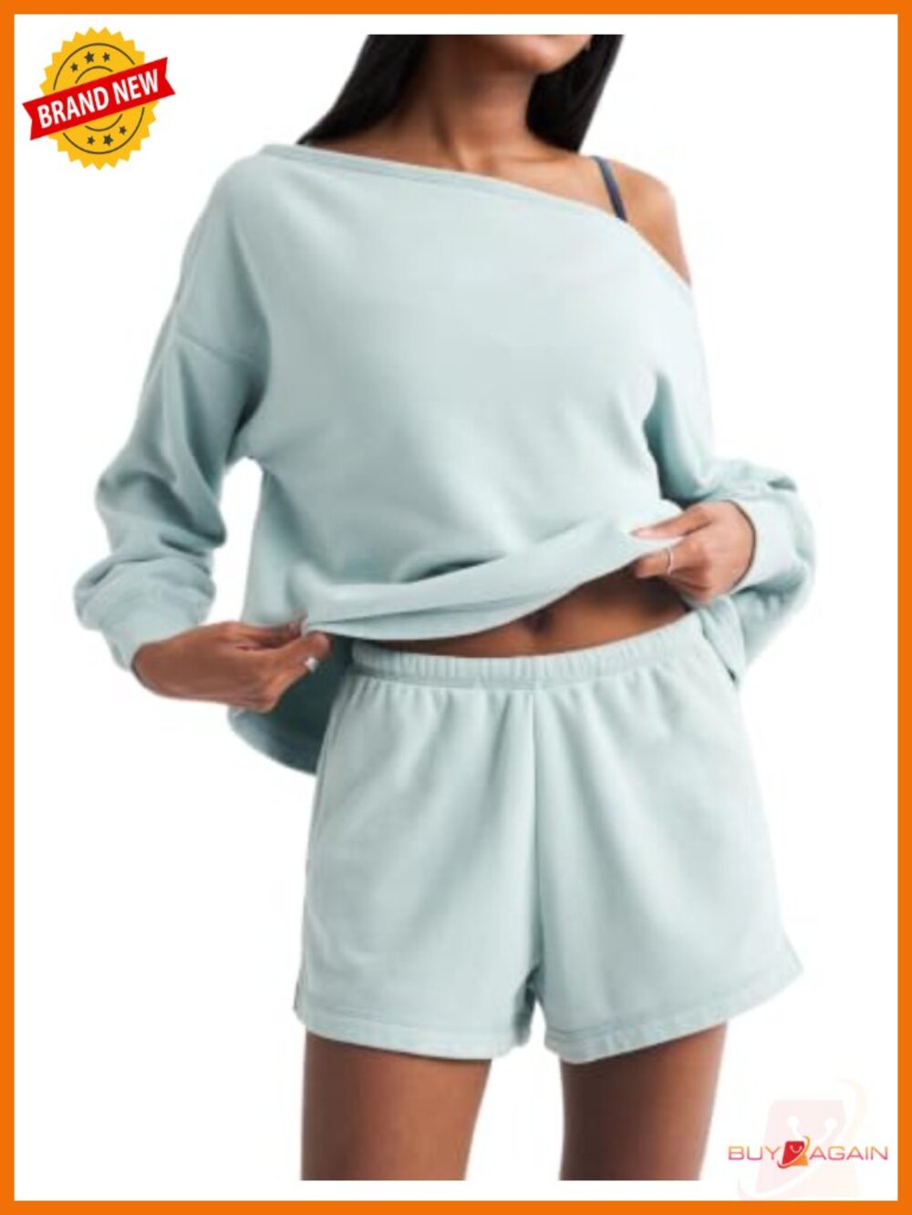 Off Shoulder Striped Lounge Set Sweatshirt Shorts Pajama